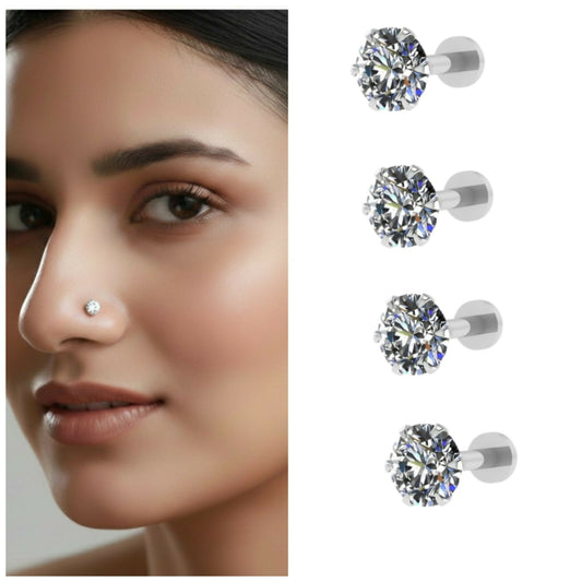 Sparkling AD Nosepin Stud Flat Back Piercing for women and girls Combo Pack of 4