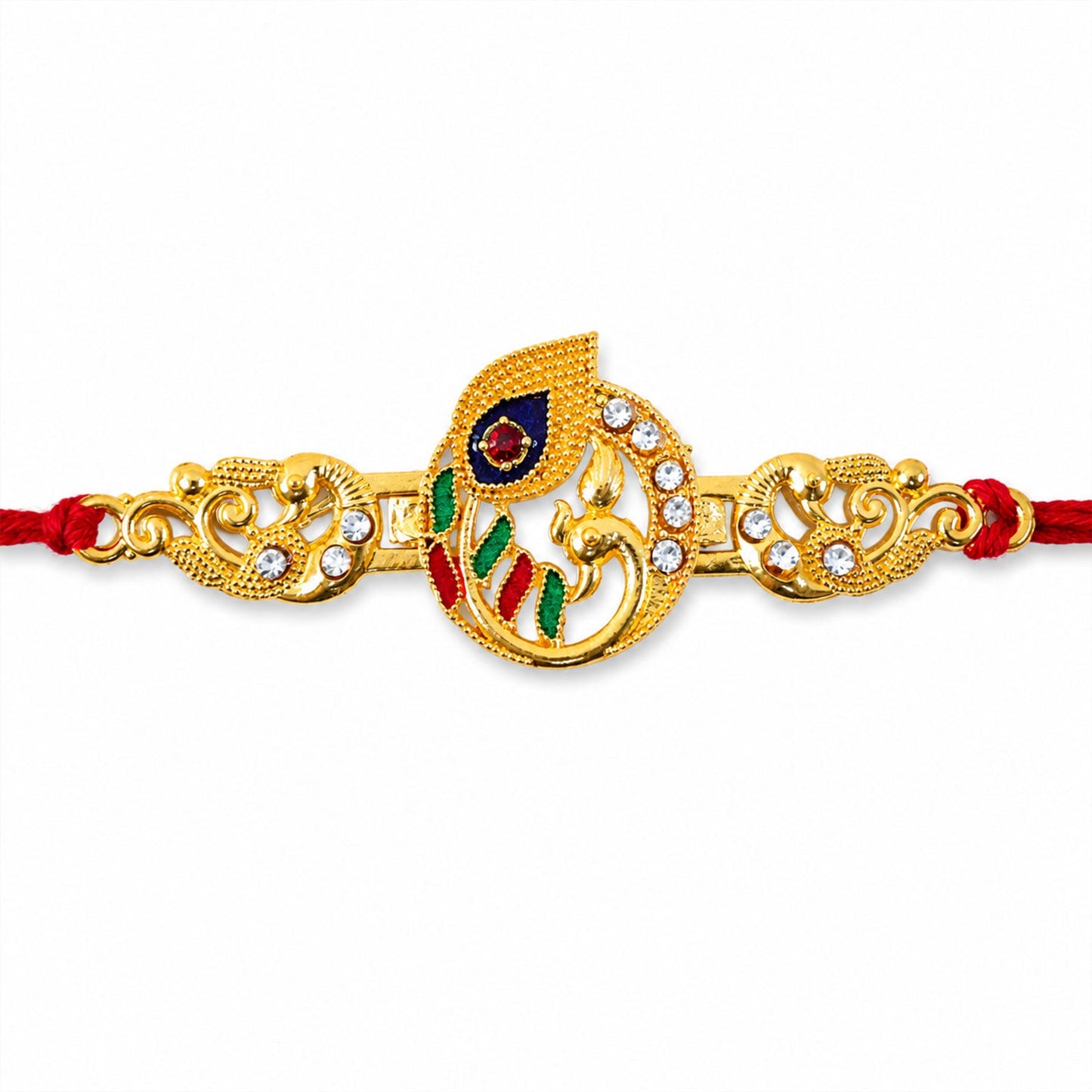 Krishna Flute Rakhi Golden Enamel Red Thread for Raksha Bandhan (10pcs)