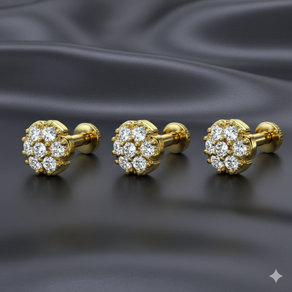 Close-up image of gold plated floral cluster nosepin stud for women and girls