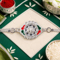 Silver Floral Rakhi Meenakari & Chain for Brothers (10pcs)