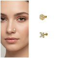 Gold Plated Floral Nosepin Stud – Crystal Embellished Combo Pack of 2
