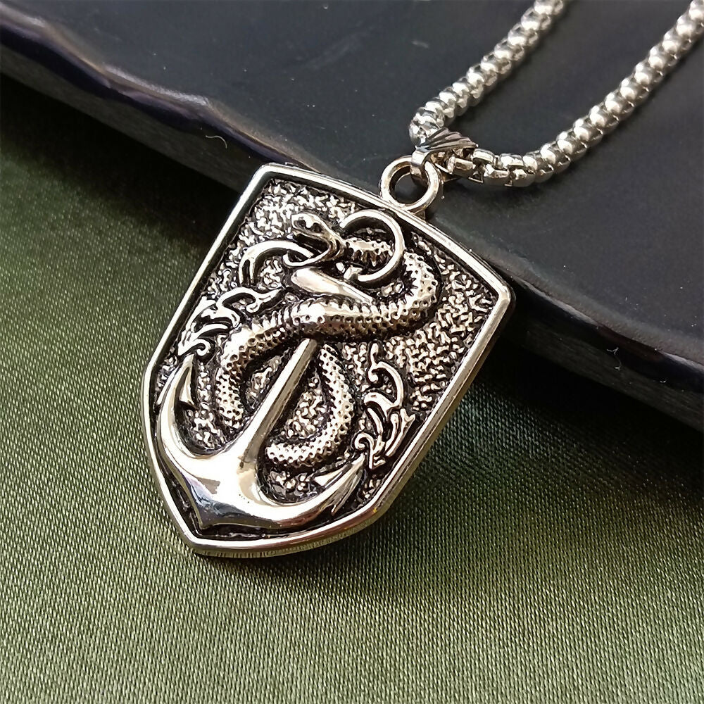 Silver Plated Shield Snake Pendant for Men