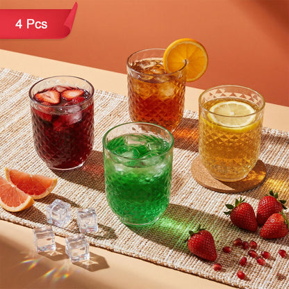 Premium Diamond Textured Plastic Glass Set Crystal Clear Tumblers for Drinks (4 Pc)