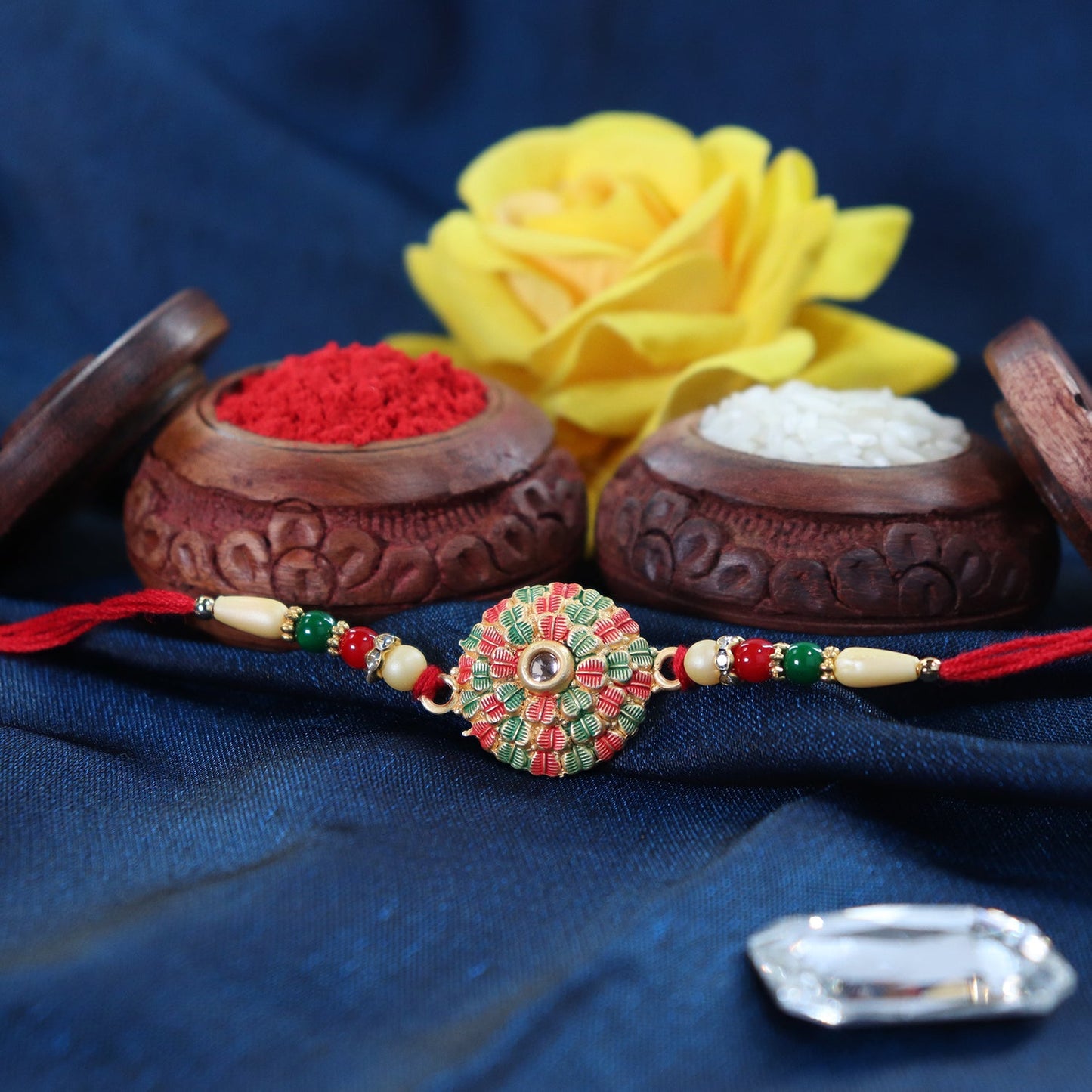 Kundan Rakhi Traditional Rudraksha Design for Brother (10pcs)