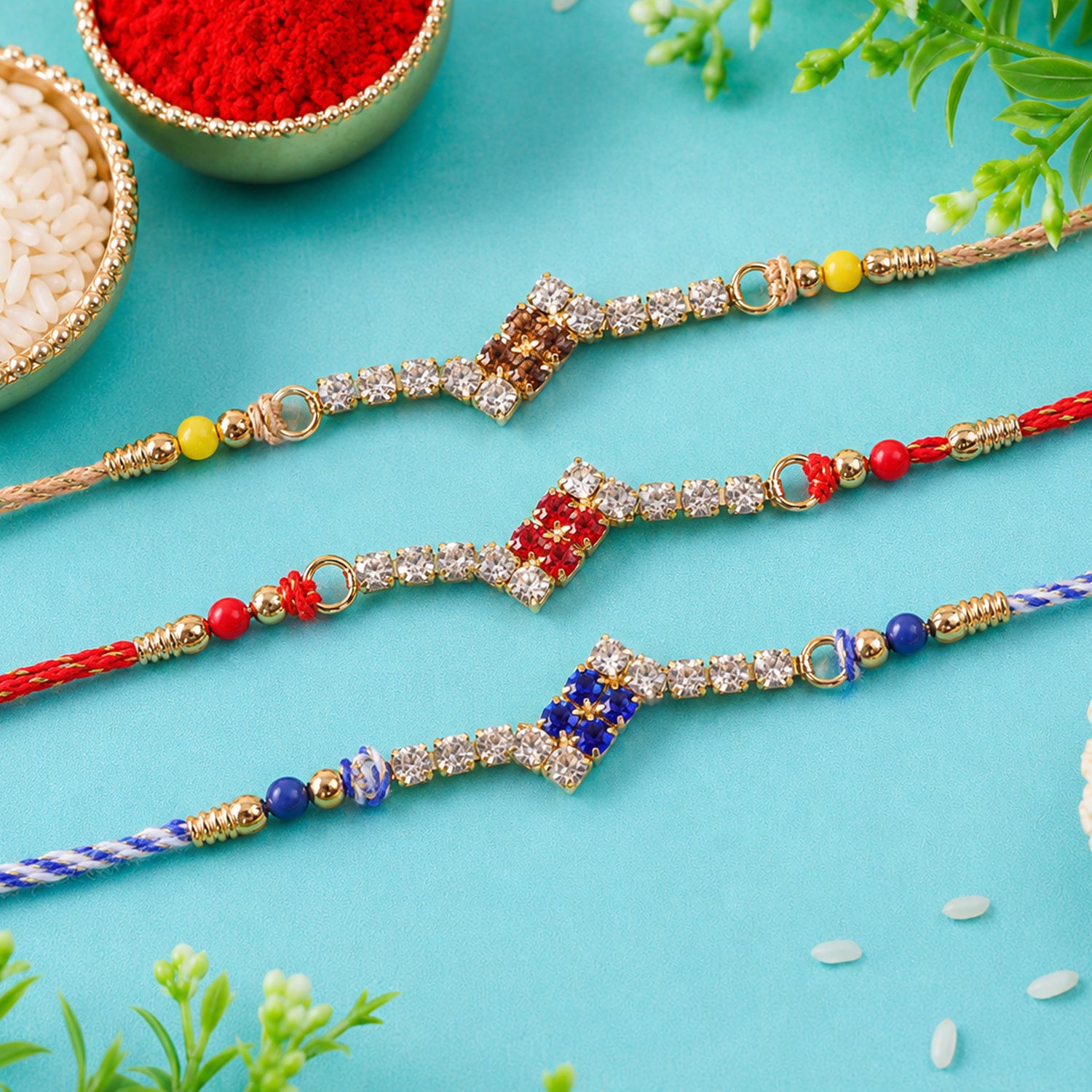 Angular Diamond Motif Rakhi with Shimmering Stones (Pack of 6)