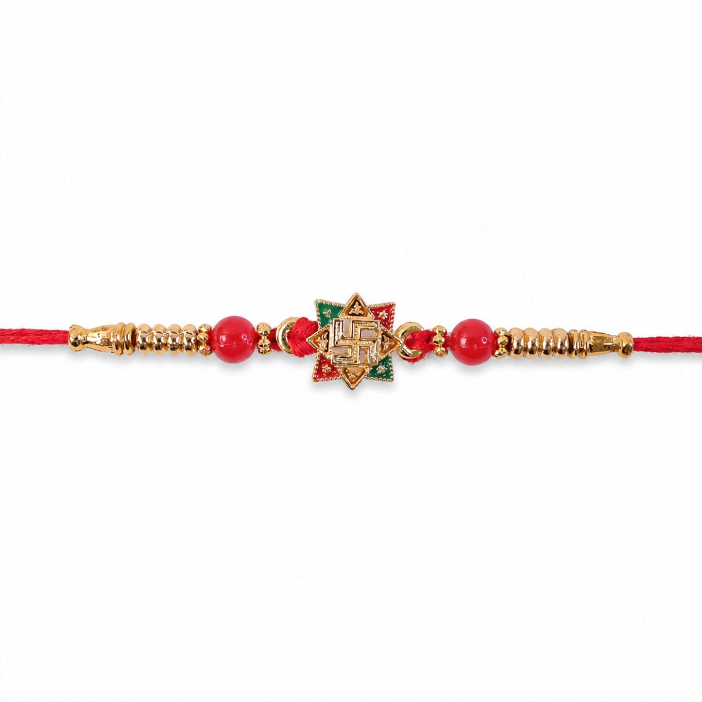 Golden Swastik Motif Rakhi with Enamel and Beadwork for Brother (10pcs)