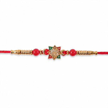 Golden Swastik Motif Rakhi with Enamel and Beadwork for Brother (5pcs)