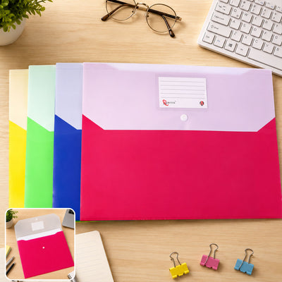 Double Pocket Document Bag File Envelope Folder with Snap Button for A4 Papers (1 Pc, Mix Colour)