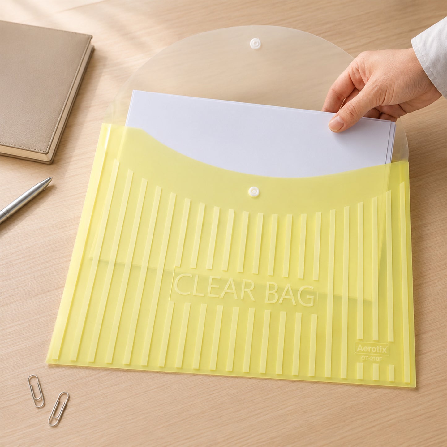 Transparent Document Bag Envelope Folder with Snap Button Closure for A4 Sheets (1 Pc, Mix Colour)