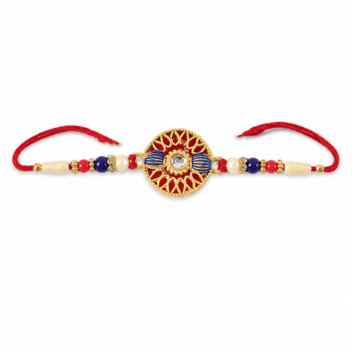Golden Meenakari Kundan Rakhi for Brother Festive Design (5pcs)