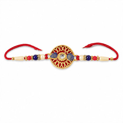 Golden Meenakari Kundan Rakhi for Brother Festive Design (5pcs)