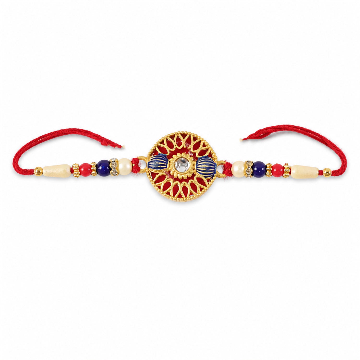 Golden Meenakari Kundan Rakhi for Brother Festive Design (10pcs)