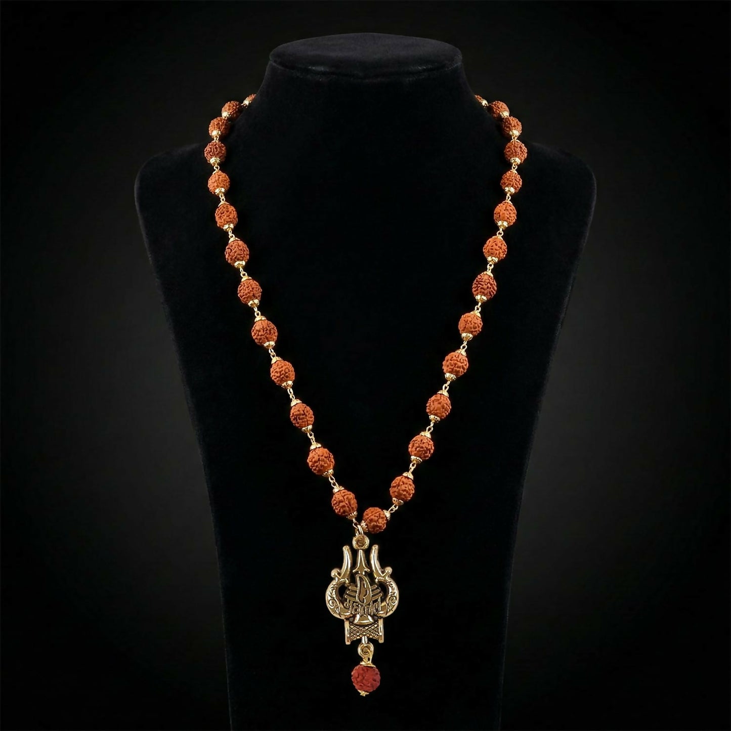 Rudraksha Mala with Mahakal Trishul Pendant Spiritual Necklace