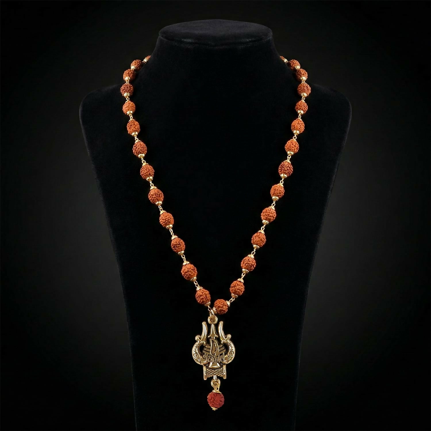 Rudraksha Mala with Mahakal Trishul Pendant Spiritual Necklace