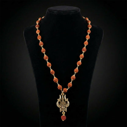 Rudraksha Mala with Mahakal Trishul Pendant Spiritual Necklace