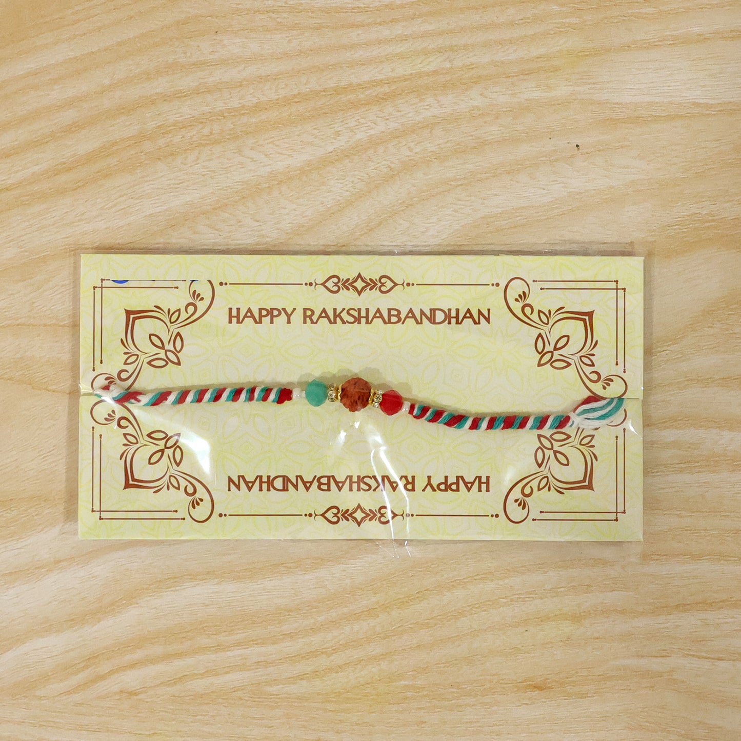 Beautiful Multicolor Designer Rakhi with Golden Centre and Cheerful Raksha Bandhan Style