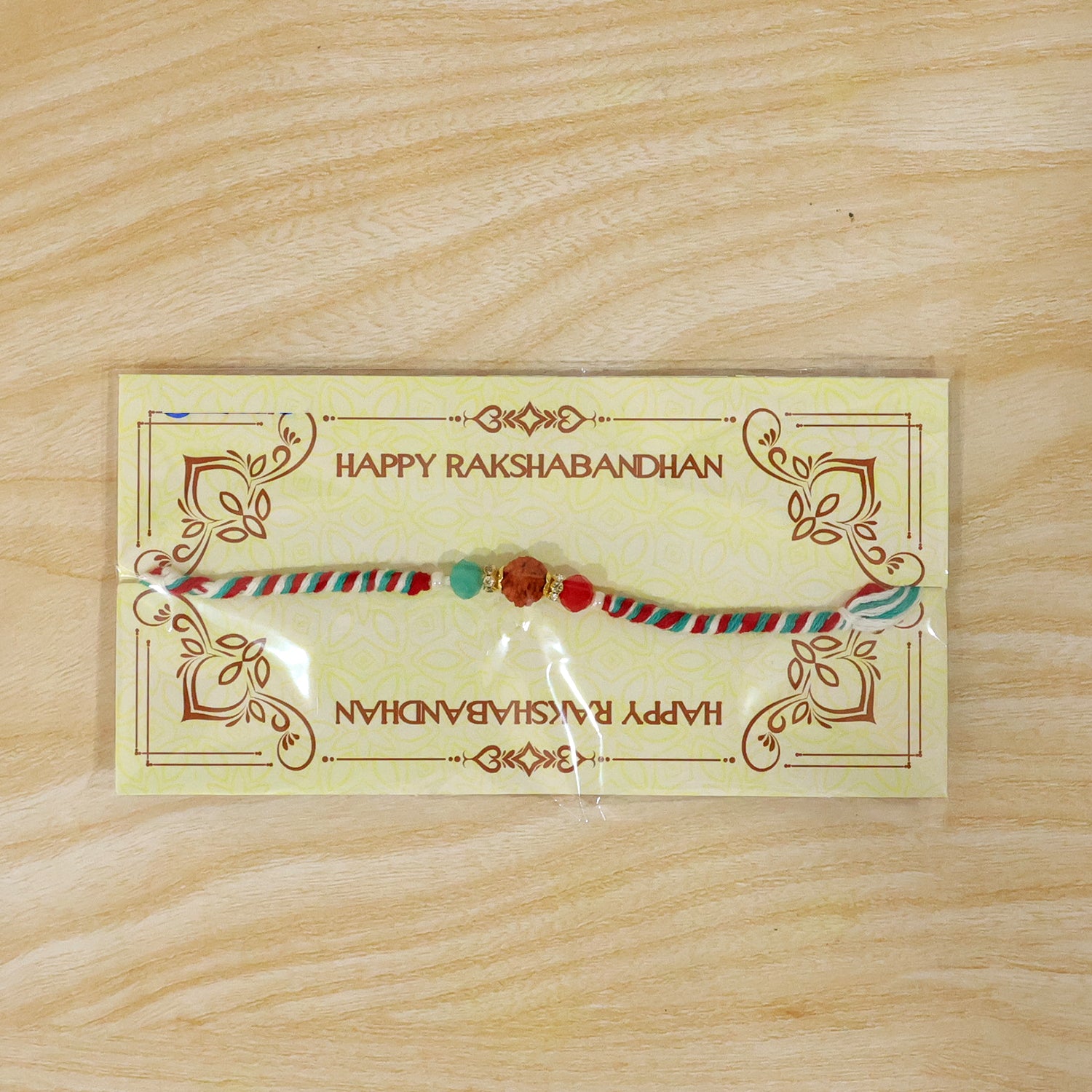 Beautiful Multicolor Designer Rakhi with Golden Centre and Cheerful Raksha Bandhan Style