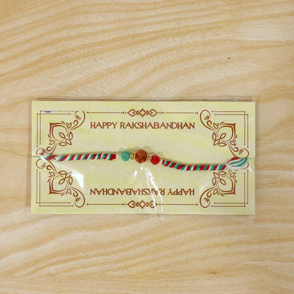 Beautiful Multicolor Designer Rakhi with Golden Centre and Cheerful Raksha Bandhan Style