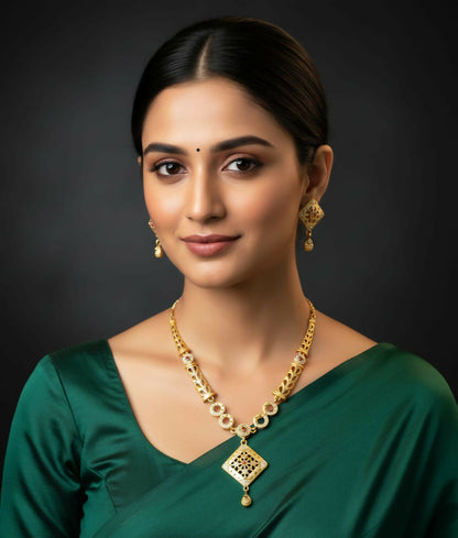 Beautiful gold plated square pendant necklace showcasing delicate filigree design