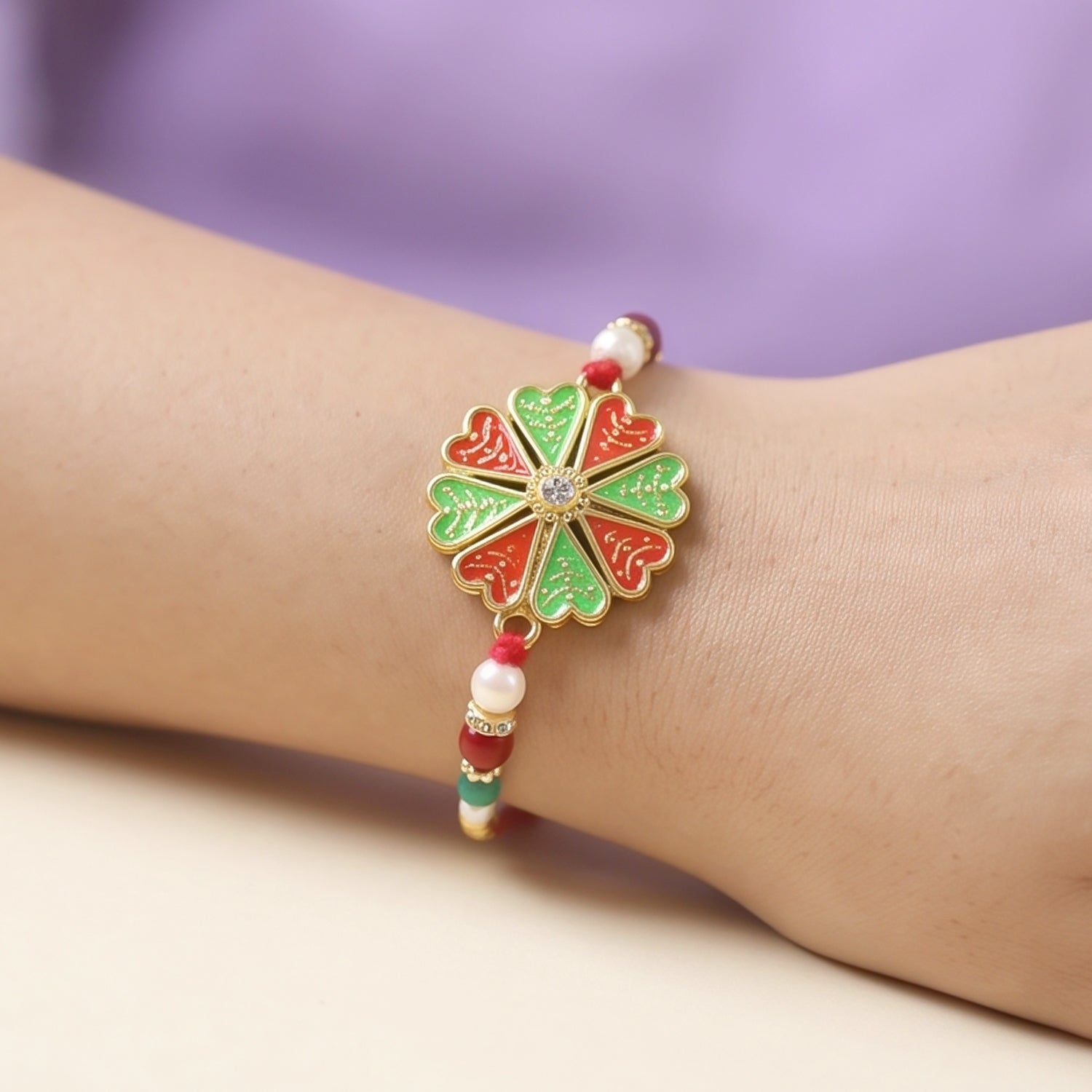 Floral Heart Rakhi Set with Choco Beats, Pack of 3