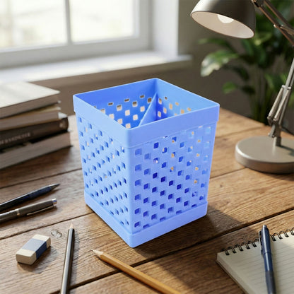 Square Pen Stand for Desk Organization with Open Design for Pens, Pencils and Stationery Use