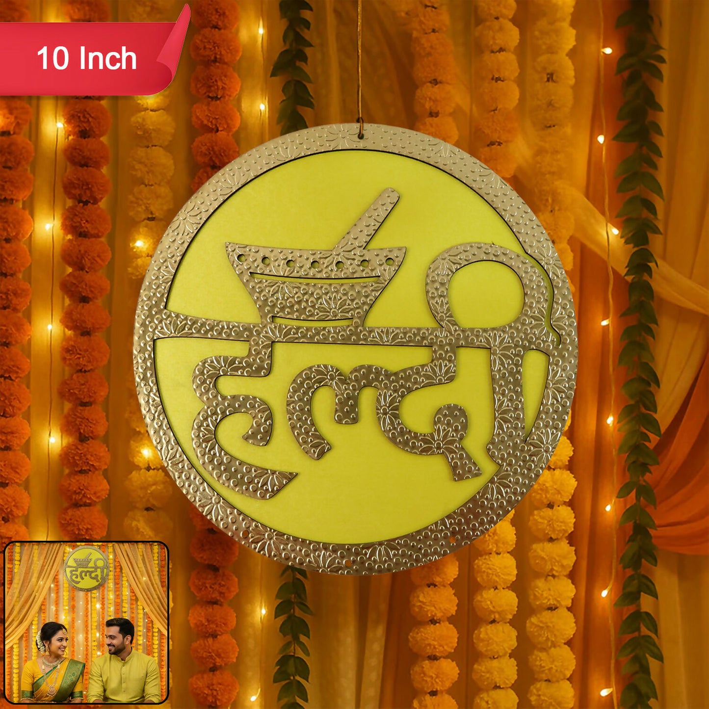 Haldi Ceremony Wall Hanging | Bright Yellow & Red Traditional Wedding Decor