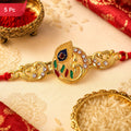 Krishna Flute Rakhi Golden Enamel Red Thread for Raksha Bandhan (5pcs)