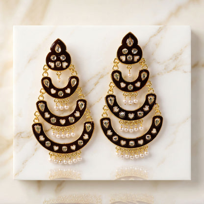 Top view of golden border and stone detailing on earrings