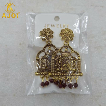 Pair of antique temple doli earrings with detailed floral studs