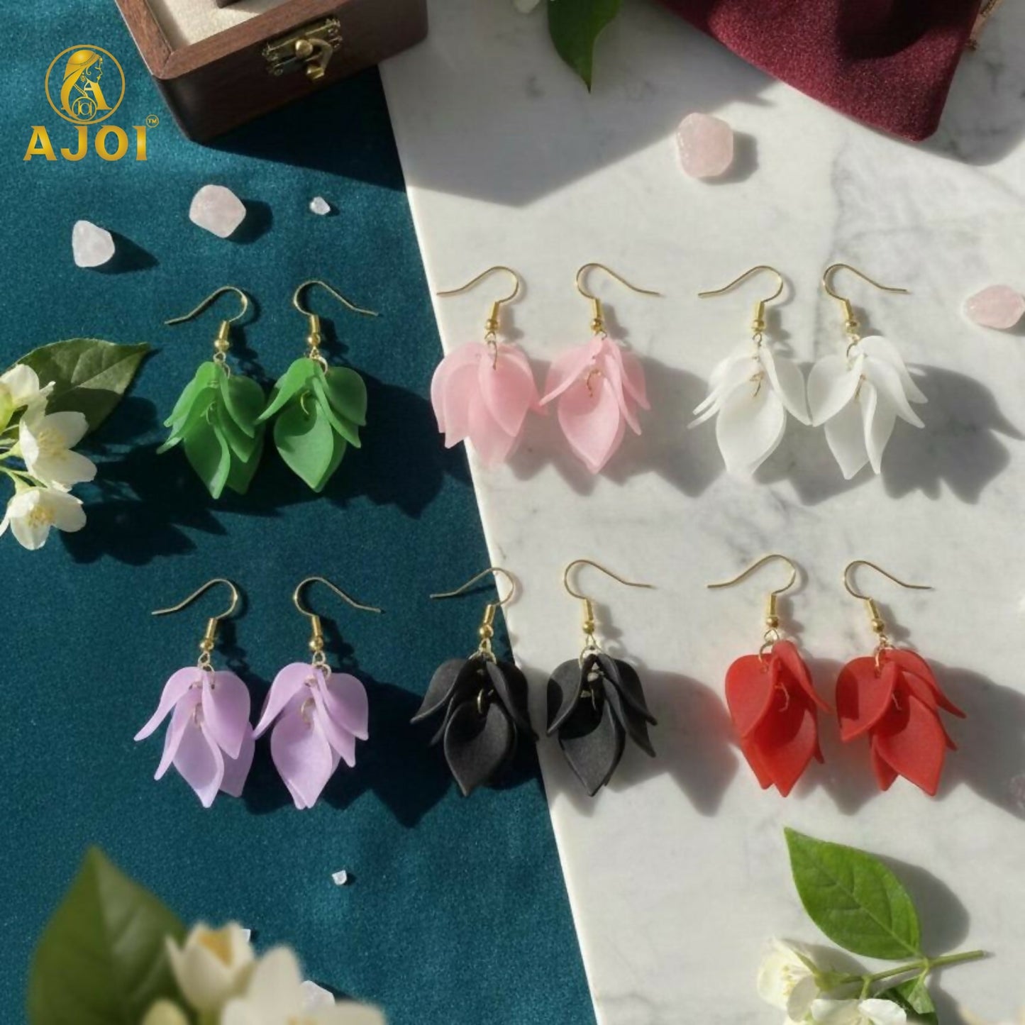 Luxury Multi-Petal Floral Drop Kati Earrings | Handcrafted Matte Finish Statement Earrings in Elegant Pastel & Bold Shades.