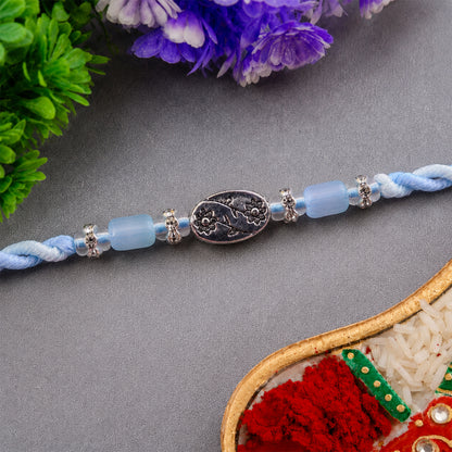 Blue Silver Stone Rakhi with Elegant Bracelet Style and Premium Festive Shine