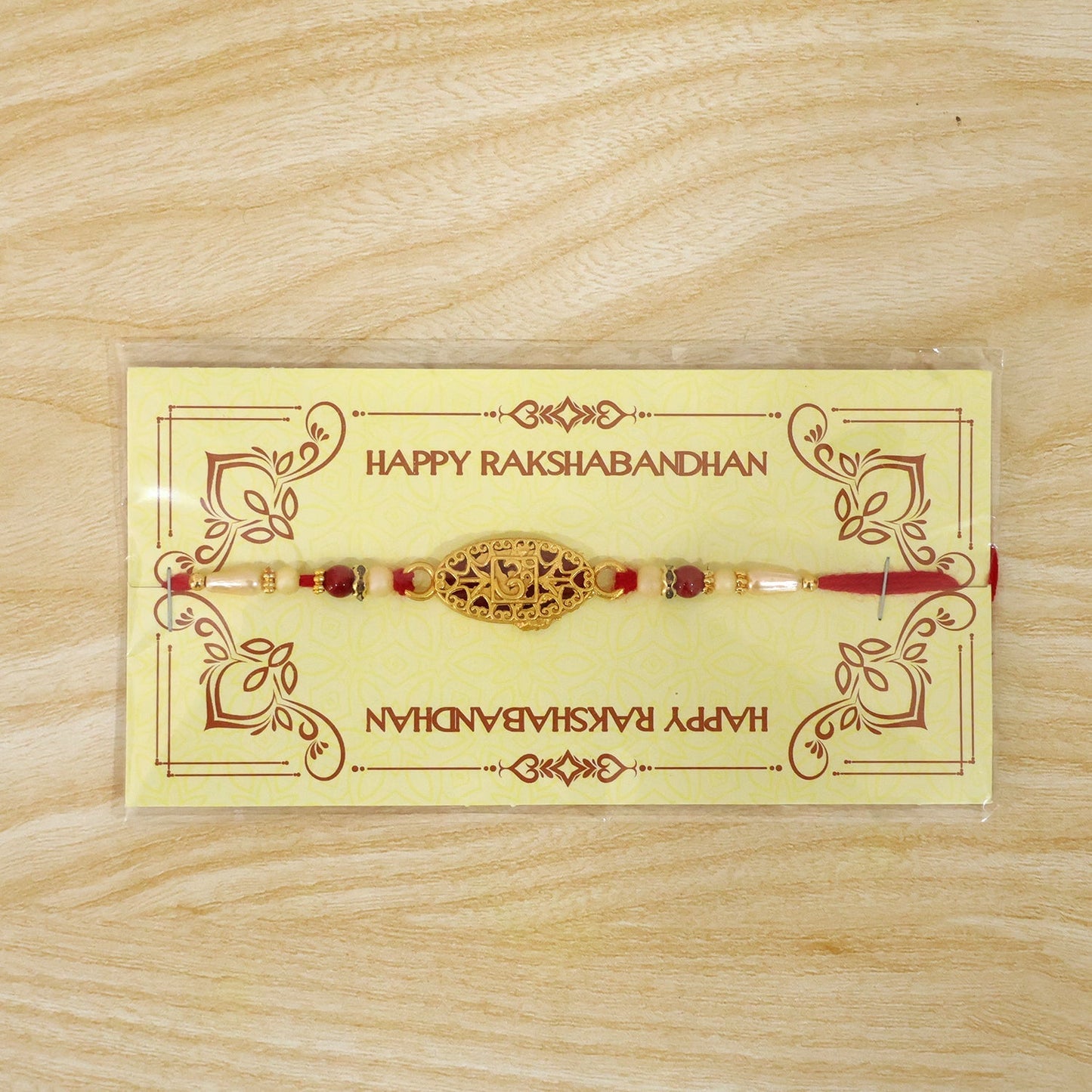 Leaf Pattern Om Charm Traditional Rakhi with Beads for Raksha Bandhan (5pcs)