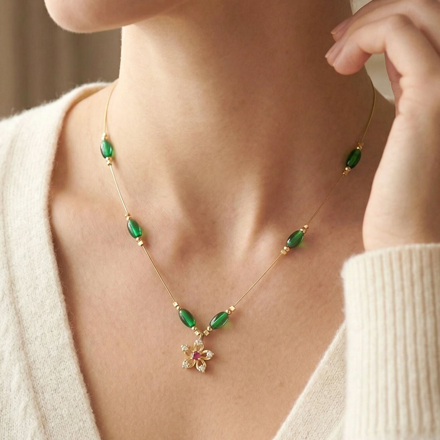 Elegant Multicolor Bead Necklace with Star Flower Pendant