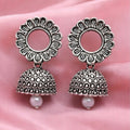 Oxidized Silver Jhumka Earrings – Traditional Floral Ethnic Design