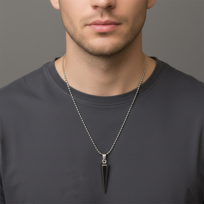Sharp Edge Black Inlay Spike Pendant Necklace for Men