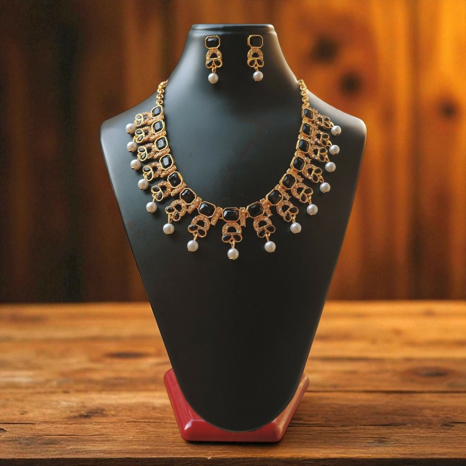 Elegant Floral Necklace & Earrings Set with Stone Accents