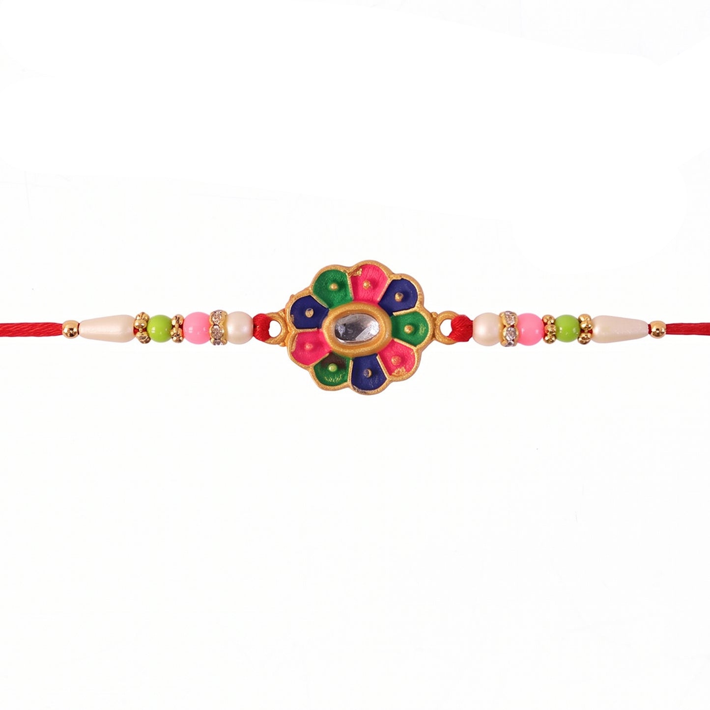 Multicolor Flower Rakhi with Pastel Beads and Fresh Festive Look