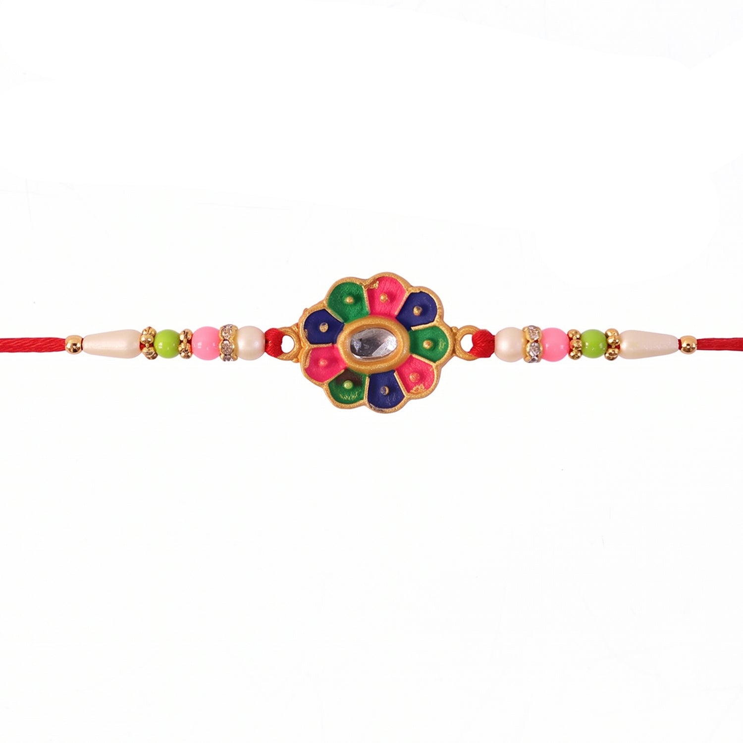 Multicolor Flower Rakhi with Pastel Beads and Fresh Festive Look