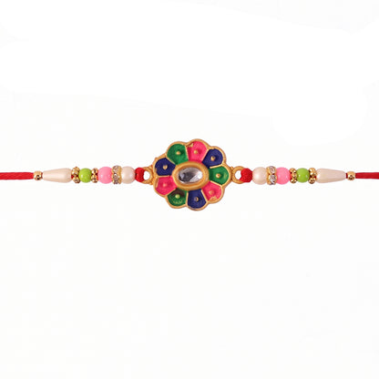 Multicolor Flower Rakhi with Pastel Beads and Fresh Festive Look