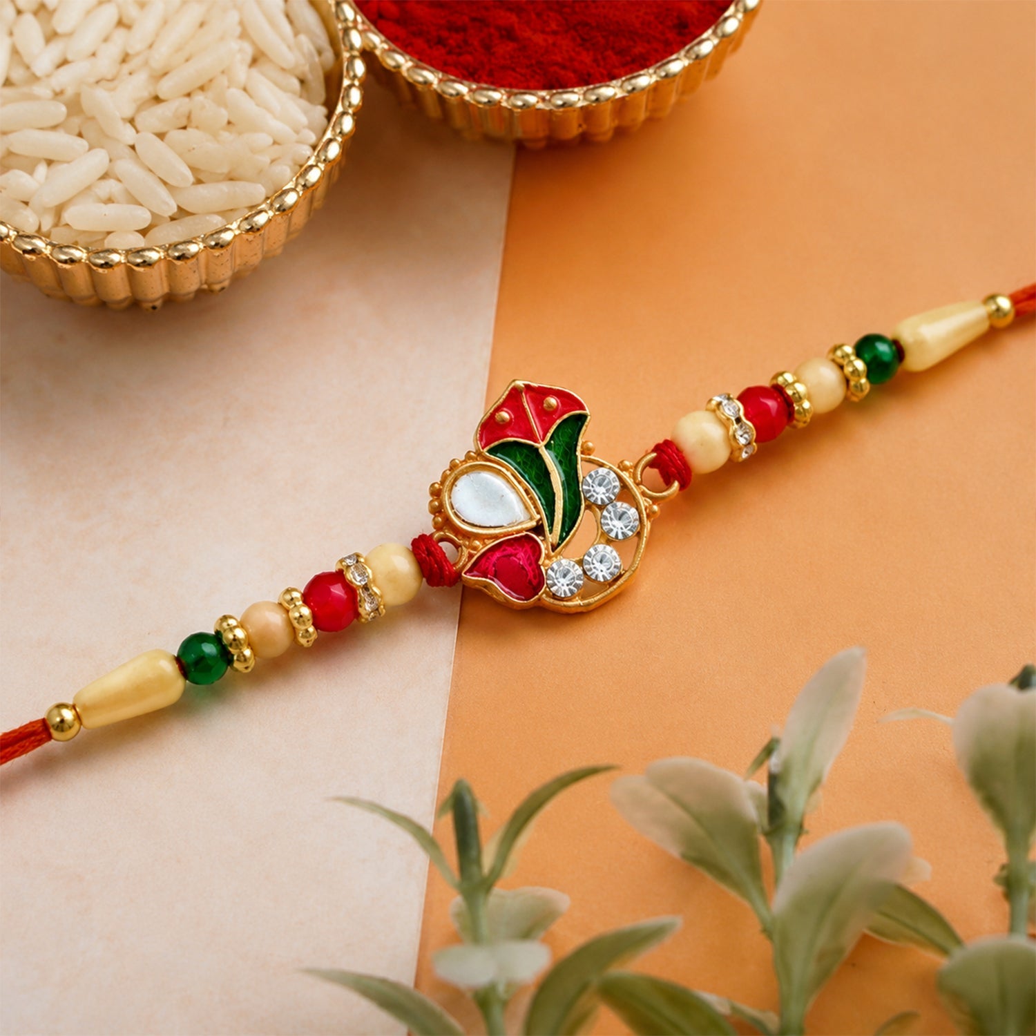 Ganpati Rakhi with Enamel Work and Traditional Beads Divine Blessing (5pcs)