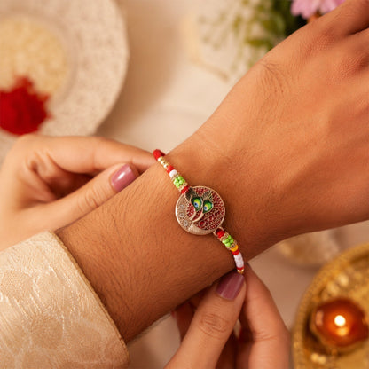 Peacock Feather Beaded Rakhi Elegant & Lightweight for Brothers (5pcs)