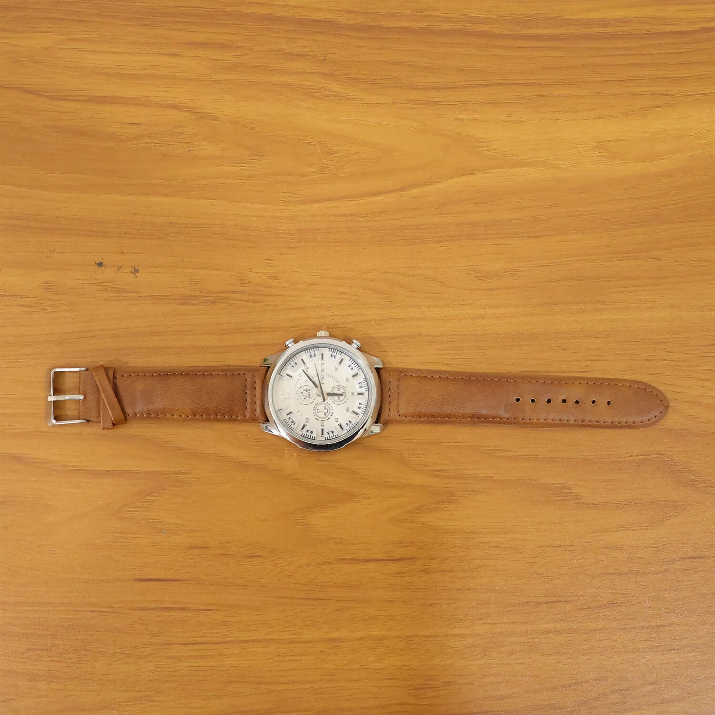 Men’s Analog Wrist Watch with Brown Strap and White Dial for Daily & Office Use