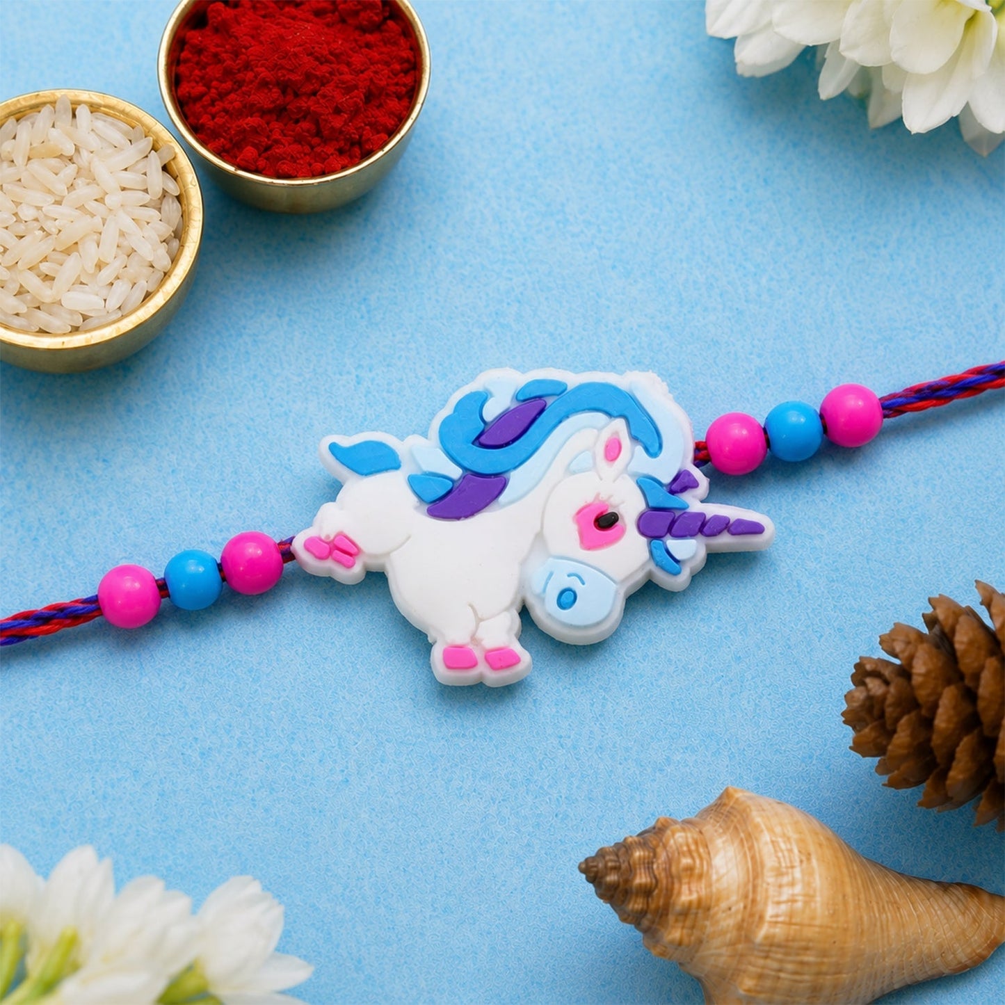 Unicorn Charm Kids Beaded Traditional Rakhi for Brother (5pcs)