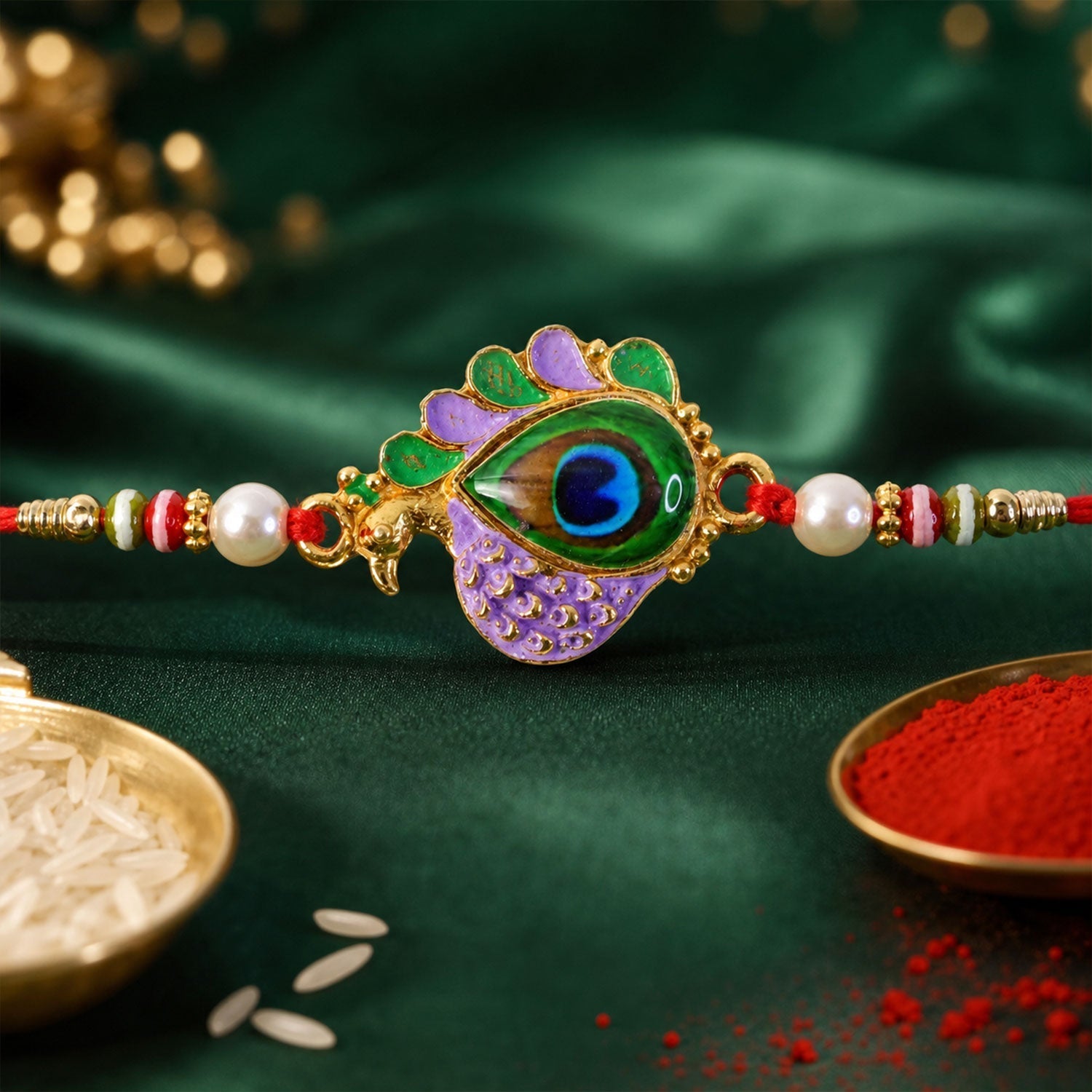 Designer Rakhi for Brother Peacock Paisley Stone Studded (5pcs)