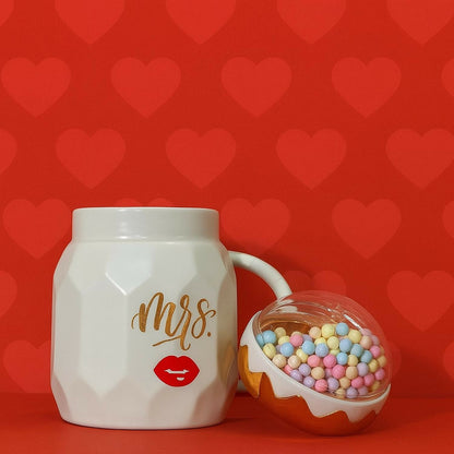 MRS Ceramic Mug with Crown Dome Lid & Pastel Beads | Premium Gift Coffee Mug
