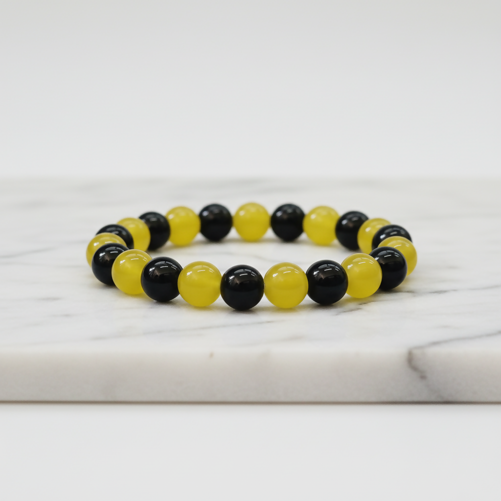 Black And Yellow Glass Beads Bracelet