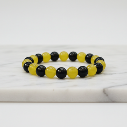 Black And Yellow Glass Beads Bracelet