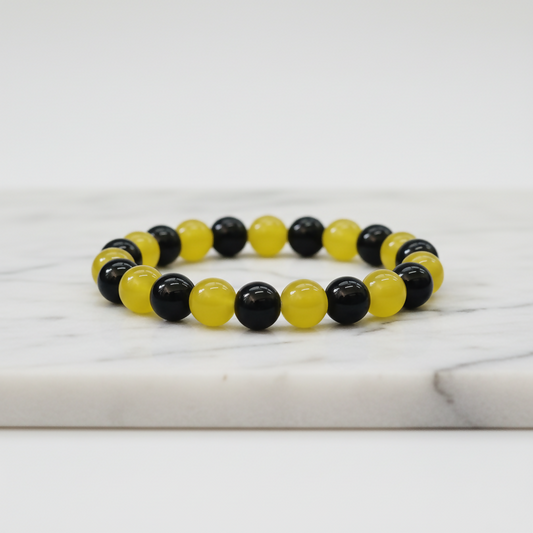 Black And Yellow Glass Beads Bracelet
