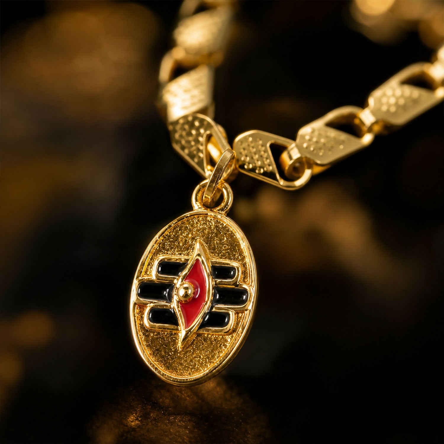 Gold Finish Shiv Tilak Pendant Chain – Elegant Spiritual Jewelry
