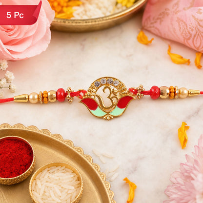 Traditional Om Rakhi for Brother with Decorative Thread (5pcs)